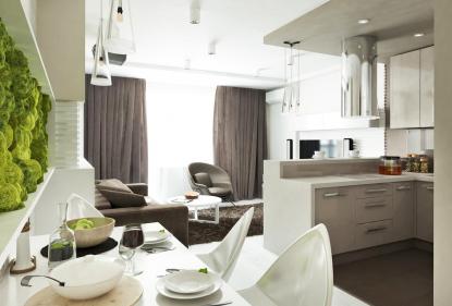 Современная гостиная с мини-кухней: идеи рационального использования пространства 15 кв. м	
